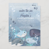 海誕生日の招待 招待状 (正面/裏面)