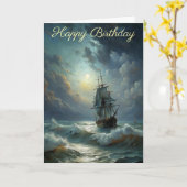 海誕生日カードの帆船 カード (黄色い花)