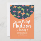 海誕生日金ゴールドフィッシュ招待状 招待状 (正面)