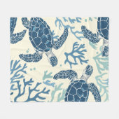 海調和：ウミガメとサンゴ フリースブランケット (正面(横))