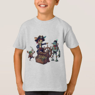海賊おもしろいクルーTシャツ – ロボット、サル Tシャツ