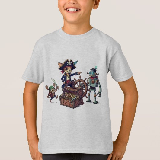 海賊おもしろいクルーTシャツ – ロボット、サル Tシャツ (正面)