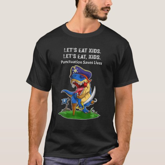 海賊おもしろい恐竜の子食べどもの句読点S Tシャツ (正面)