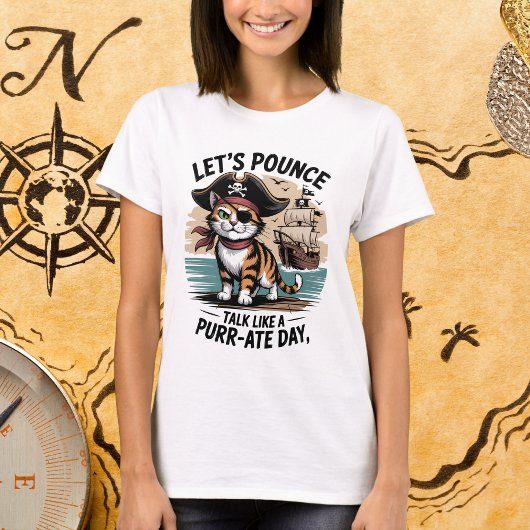 海賊おもしろい猫が喋り声を張り詰めようぜ食べ Tシャツ