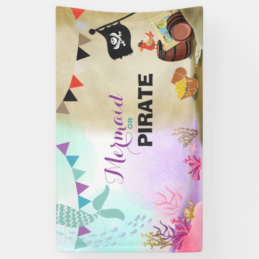 海賊および人魚の誕生会の旗 横断幕 (縦)