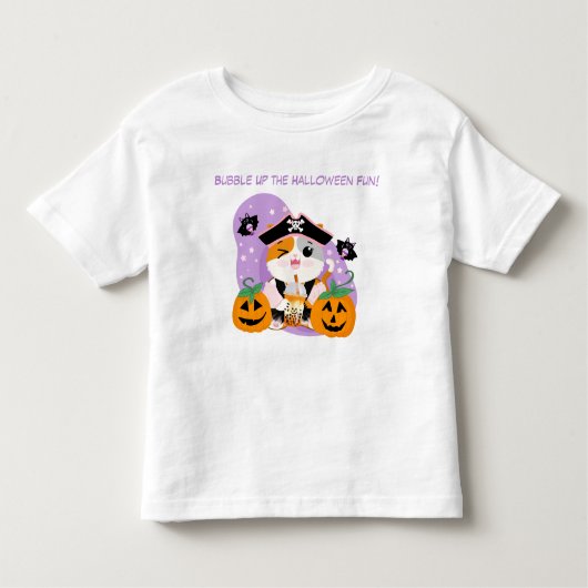 海賊かわいい猫ハロウィンおもしろい付きバブルティー トドラーTシャツ (正面)
