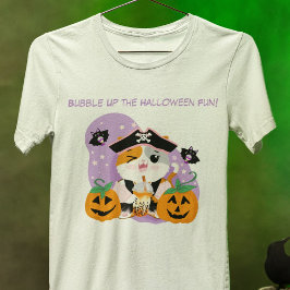 海賊かわいい猫ハロウィンおもしろい付きバブルティー Tシャツ