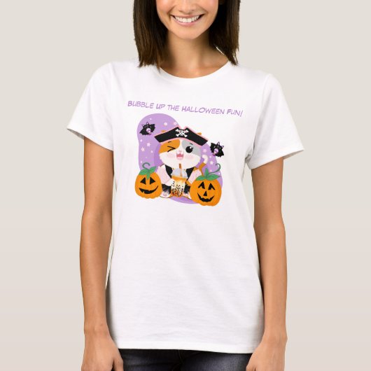 海賊かわいい猫ハロウィンおもしろい付きバブルティー Tシャツ (正面)