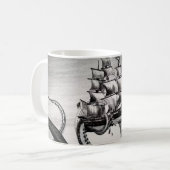海賊か帆船の白のマグを握るKraken コーヒーマグカップ (正面左)