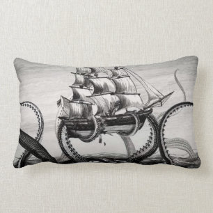 海賊か帆船のLumbarの枕を握るKraken ランバークッション