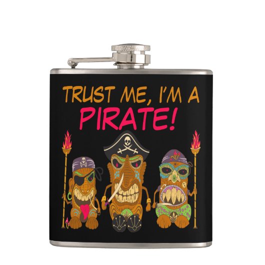 海賊だって信じて Pirate 海賊 Tiki 黒 フラスク (正面)