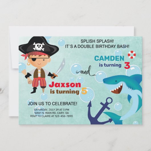 海賊とサメの兄弟姉妹招待。 招待状 (正面)