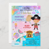 海賊とユニコーン兄弟姉妹誕生日招待状。 招待状 (正面/裏面)