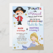 海賊と人魚の兄弟姉妹誕生日招待状。招待 招待状 (正面/裏面)