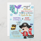 海賊と人魚の兄弟姉妹誕生日招待状。招待 招待状 (正面/裏面)