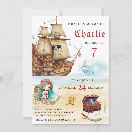 海賊と人魚の子供の誕生日 招待状 (正面)