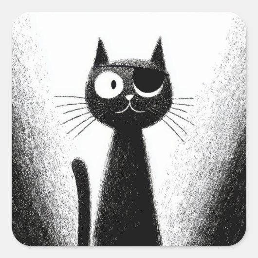 海賊ねこ - かわいいミニマルねこアート スクエアシール (正面)