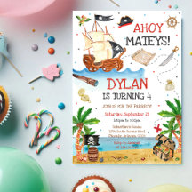海賊のこどもの誕生日招待状 "Ahoy Mateys"