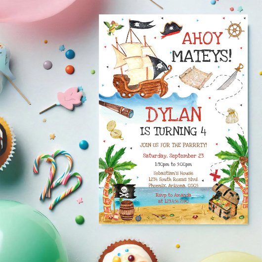 海賊のこどもの誕生日招待状 "Ahoy Mateys" 招待状