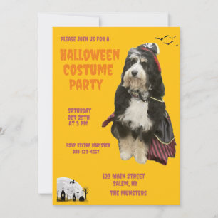 海賊のコスプレをしたオレンジ色の犬のハロウィンパーティー 招待状