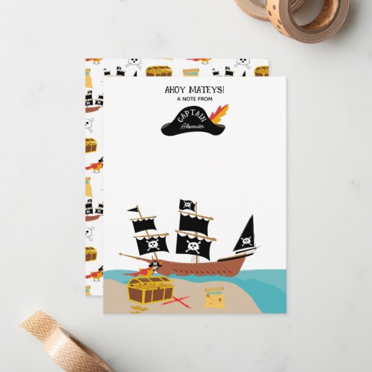 海賊のテーマのパーソナライズされた子供の文房具 ノートカード (正面/裏面インサイチュ)