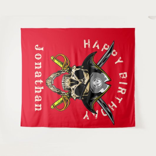 海賊のドクロの幽霊 ハッピー バースデー 背景 タペストリー (正面(横))
