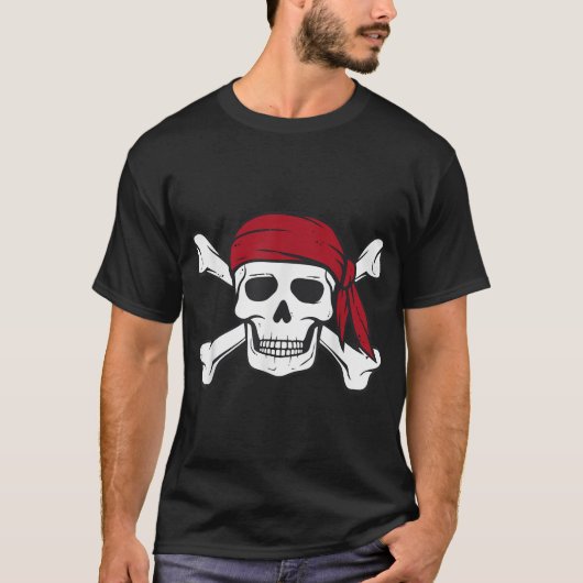 海賊のドクロ+クロスボーン ハロウィン メンズ レディース 男性 女性 少年 Tシャツ (正面)
