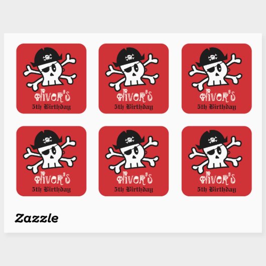 海賊のドクロ & スケルトンの子供の誕生日パーティーの景品 スクエアシール (シート)