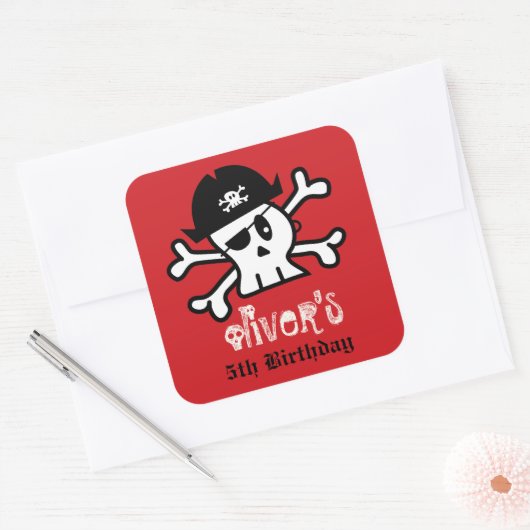海賊のドクロ & スケルトンの子供の誕生日パーティーの景品 スクエアシール (封筒)