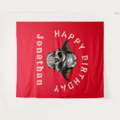 海賊のドクロ 赤い背景 タペストリー (正面(横))