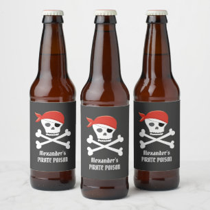 海賊のドクロ+骨 パーソナライズ ポイズン ビールラベル