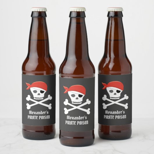 海賊のドクロ+骨 パーソナライズ ポイズン ビールラベル (ボトル)