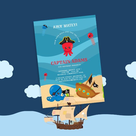 海賊の仲間よ！タコの海賊団の少年誕生日 招待状