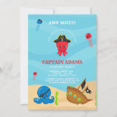 海賊の仲間よ！タコの海賊団の少年誕生日 招待状 (正面)