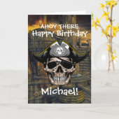 海賊の冒険 Skull 誕生日 カード (黄色い花)