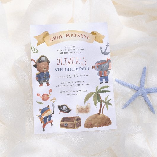 海賊の動物の誕生日パーティー 招待状