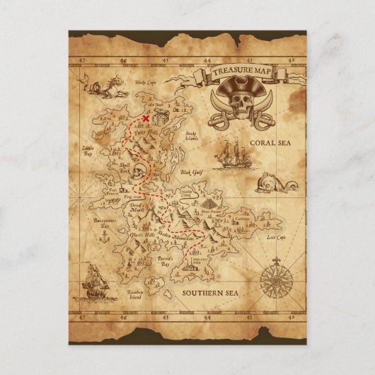 海賊の古いヴィンテージ宝物地図 ポストカード (正面)