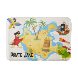 海賊の名前とオウムが書かれた宝島 バスマット