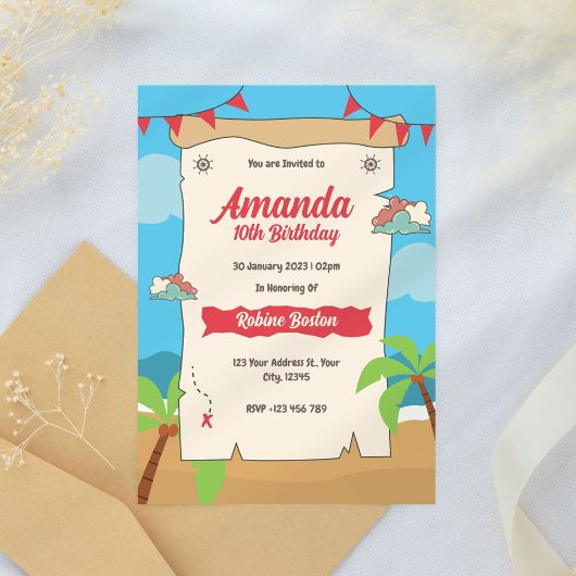 海賊の地図の子供の誕生日招待状 招待状