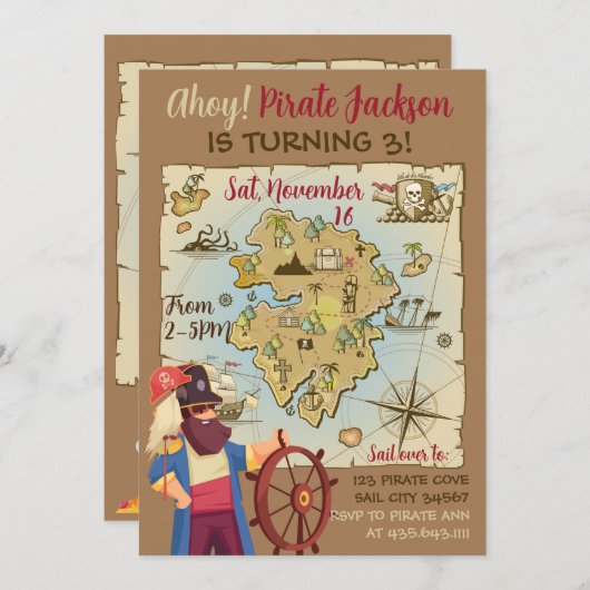 海賊の地図をテーマにした招待状 招待状 (正面/裏面)