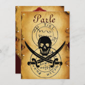 海賊の宝の地図、スカルとクロス剣 案内状 (正面/裏面)