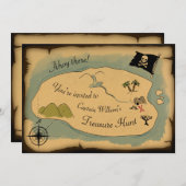 海賊の宝地図の誕生日パーティー招待状 招待状 (正面/裏面)