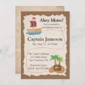 海賊の宝地図パーティー、誕生日パーティーの海賊テーマ 招待状 (正面/裏面)