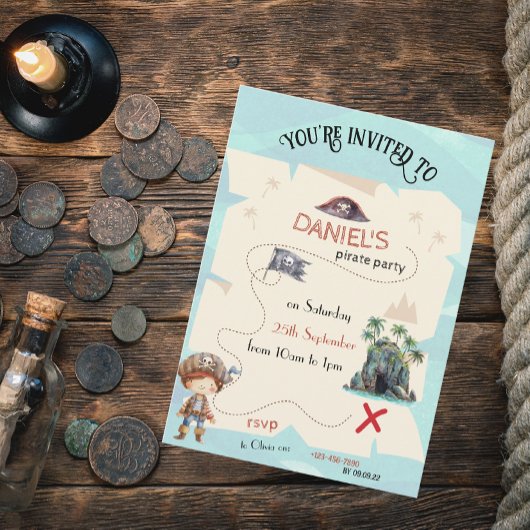 海賊の宝地図 子供パーティー招待状 招待状