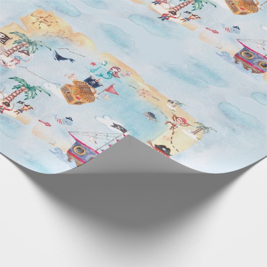 海賊の宝探しマップ 子供のビーチ誕生日 ラッピングペーパー (角)