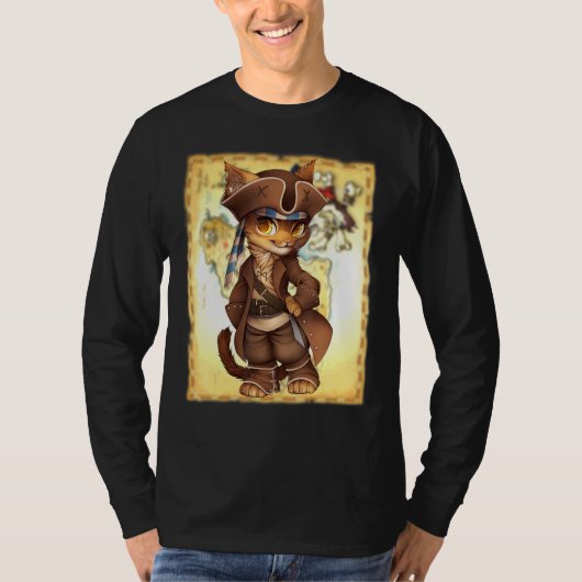 海賊の宝物Mの格好をした愛らしい猫 Tシャツ (正面)