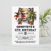 海賊の宝箱の誕生日パーティーのテーマの子供たち、女の子 招待状 (スタンド正面)