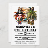 海賊の宝箱の誕生日パーティーのテーマの子供たち、女の子 招待状 (正面/裏面)