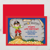 海賊の宝箱の誕生日パーティー招待状 招待状 (正面/裏面)