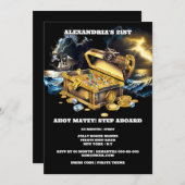 海賊の宝箱金ゴールド宝石テーマパーティー 招待状 (正面/裏面)